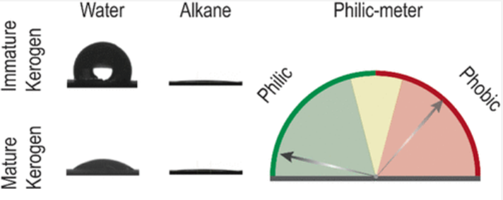 A representative image of kerogen wettability paper coauthored with Allgeier.